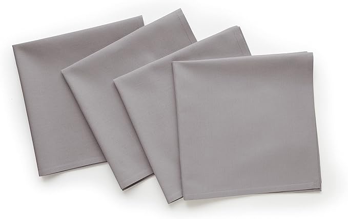 Solino Home Light Grey Cotton Linen Napkins Set of 4 - Machine Washable Dinner Napkins 20 x 20 Inch for Christmas, New Year - Dru