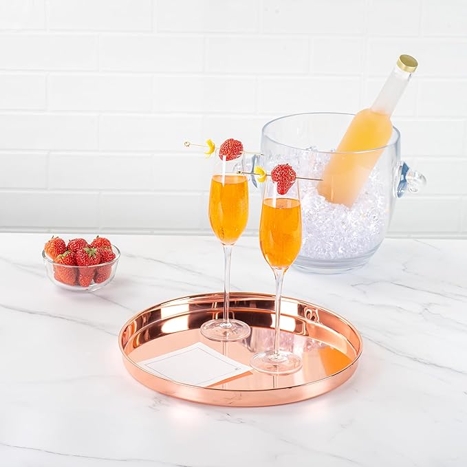 Restaurantware 12-inch Round Stainless Steel Serving Tray: Perfect for Bars Restaurants and Catered Events - Copper-Plated Party Tray for Cocktails and Snacks - 1-CT