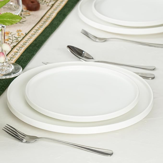 Salad & Dessert Plates, 8 Inch Small Dinner Plates Sets for 4, Dishwasher & Microwave Safe, Porcelain Dinner Dishes for Cake, Fruits, Waffle, Pasta, Salad, Modern White