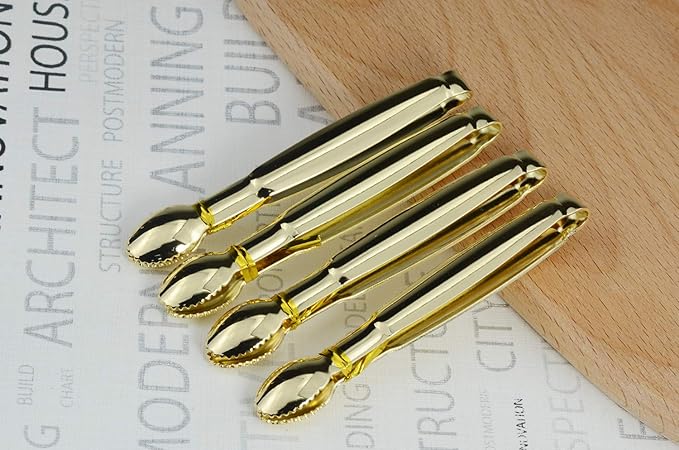 Gold Plated Mini Serving Tongs 4-Inch Sugar Cube Tongs Stainless Steel Mini Ice Tongs, Set of 4