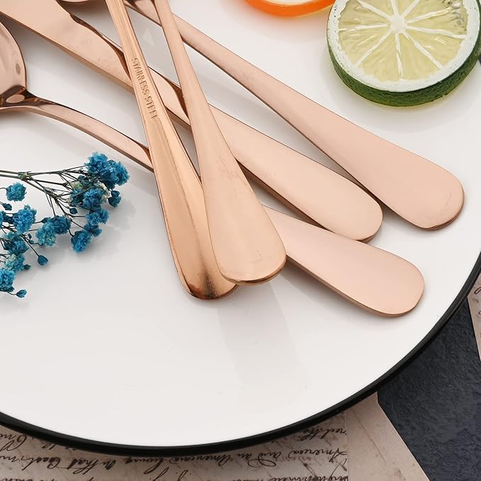 JASHII 25-Piece Fork Spoon Knife Silverware Set with Serving Utensils for 4, Food Grade Stainless Steel Flatware Cutlery Set for Home and Restaurant, Dishwasher Safe - Shiny Rose Gold