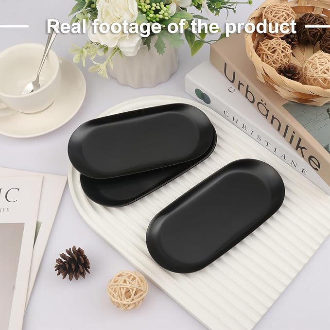 8 Pack 7 Inch Oval Stainless Steel Decorative Tray, Stainless Steel Tea Fruit Tray, 7 inch Black Oval Trays for Bathroom Vanity, Jewelry, Perfume & Key Organizer (Black)