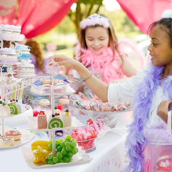 Cupcake Stand,2 Set of 3-Tier Dessert Plates Mini Cakes Fruit Candy Display Tower Cookie Tray Rack Candy Buffet Holder Plastic Cake Stand for Wedding Home Holiday Birthday (Square)