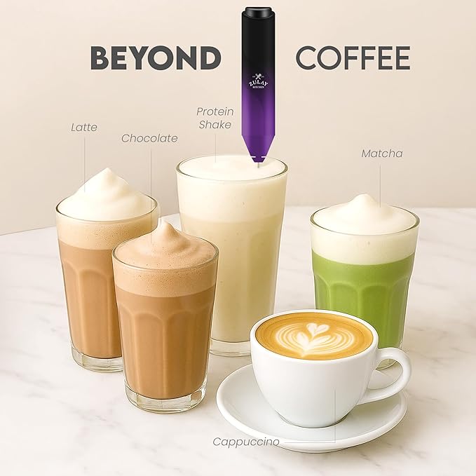 Zulay Kitchen Powerful Milk Frother Handheld with 2 Duracell AA Batteries – Ultra Fast Frother Wand Electric Drink Mixer for Coffee, Lattes, Cappuccinos, Matcha & Hot Chocolate – Portable Foam Maker