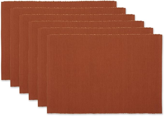 DII Basic Everyday Ribbed Tabletop 100% Cotton, Placemat Set, 13x19, Cinnamon, 6 Piece
