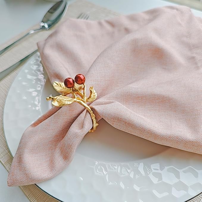 Elegant Rose Gold Berry Napkin Ring Set - 6 Piece Set for Formal Dining and Special Occasions