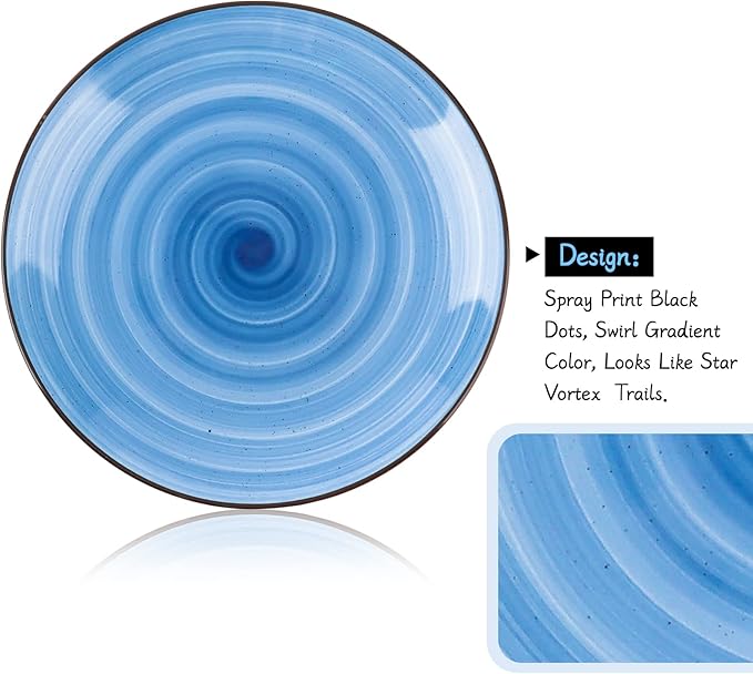 KitchenTour Large Ceramic Dinner Plates, 10 Inch Porcelain Serving Plate for Salad, Dessert Pizza Steak Pasta Plates Set, Dishwasher and Microwave Safe - Set of 6, Assorted Cool Colors