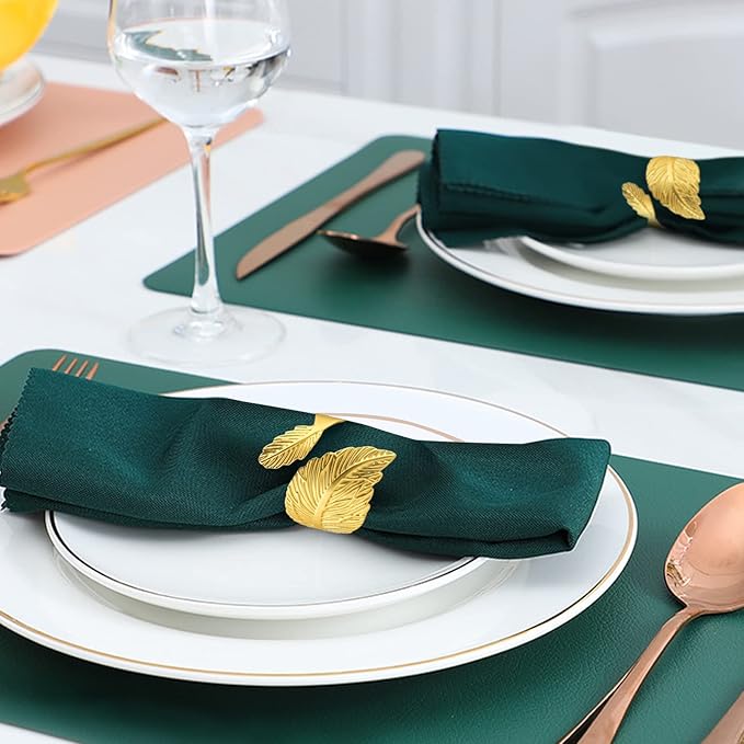 Gold Napkin Rings Set of 24 Metal Leaf Napkin Rings Cloth Napkin Holder for Weddings, Valentines Day, Holiday, Receptions, Dinner Party, Banquet, Buffet Table Decor