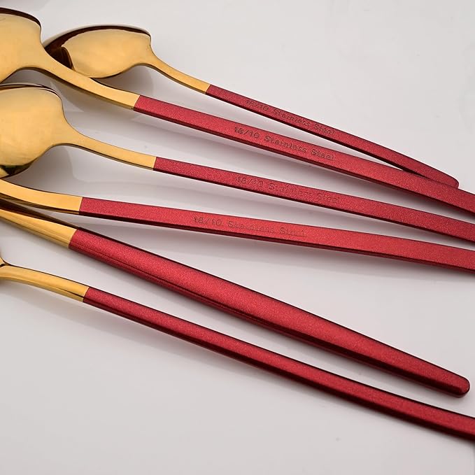 36pcs Silverware Set, 18/10 Stainless Steel Serving Flatware With Curved Handle For 6, Durable Eating Utensils For Home Entertaining, Mirror Polished (Red Gold)