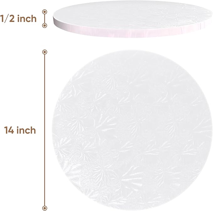 Cakebon Round Cake Boards - Sturdy 1/2 Thick Drums - 14 Inch Professional Fully Wrapped Edges White 3-Pack