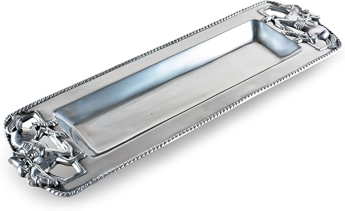 Arthur Court Metal Aluminum Thoroughbred Horse Oblong Serving Silver Tone Party Tray Equine Décor 18 inch x 6 inch