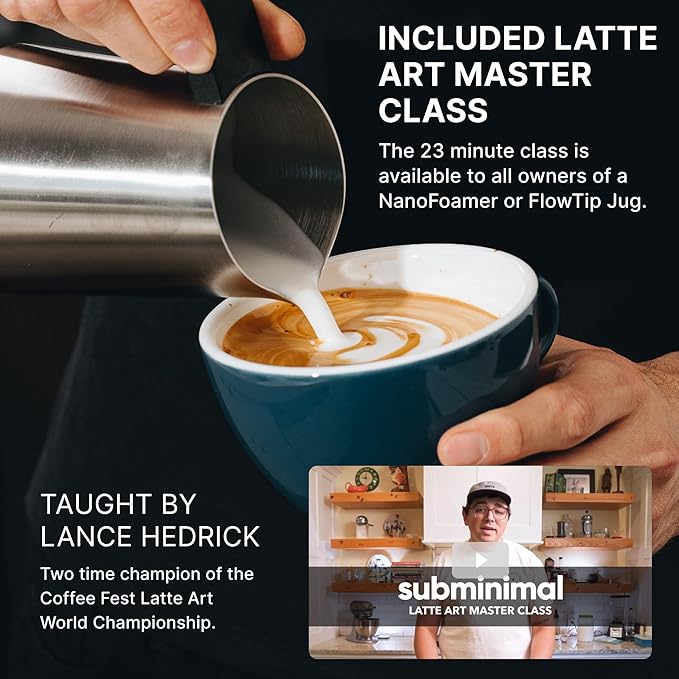 Subminimal FlowTip Handless Jug - Stovetop Milk Frothing, Foaming Pitcher for Barista-Style Coffee - Cappuccino & Latte Art Pouring Jug with Heat Resistant Handle - 450ml, White