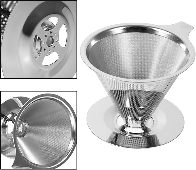 Pour over Coffee Dripper, Double Layer Mesh Filter Cup Stainless Steel Coffee Filter Reusable Dripper for Single Cup Brew