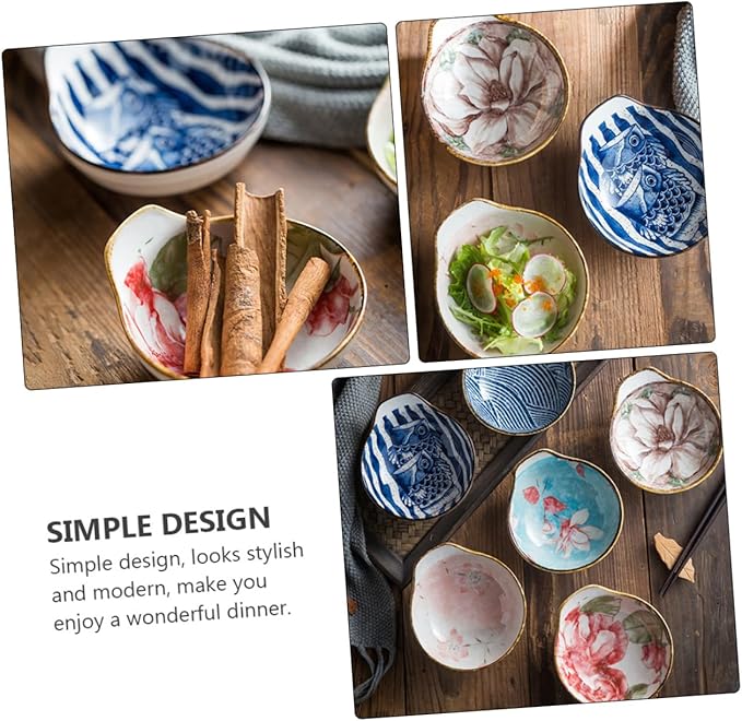 Mobestech 3Pcs Ceramic Appetizer Plates Hand Painted Sauce Bowls for Dipping Seasoning Kitchen Tableware for Home School Picnic Travel Random Styles