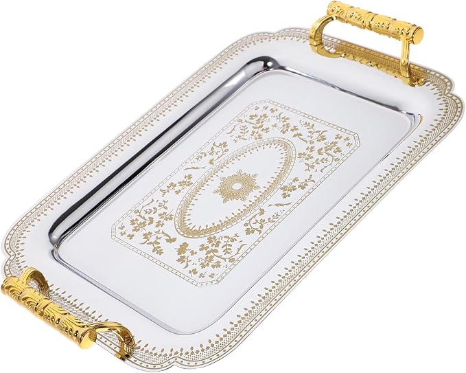 Cabilock Serving Trays with Handles, Serving Platter Set with Floral Pattern, Decorative Serving Food Tray Dessert Tray for Home, Party, Christmas
