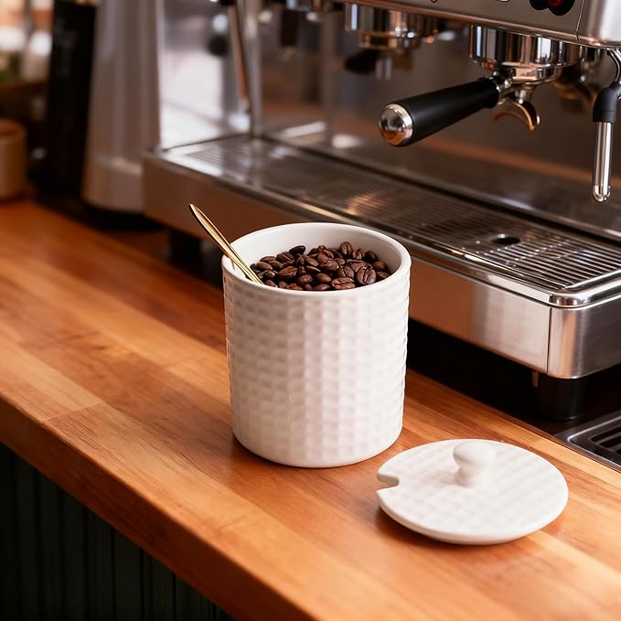 Ceramic Sugar Container with Lid & Spoon, 15 oz Sugar Bowl for Coffee Bar & Kitchen, Sugar Jar for Countertop Salt Container