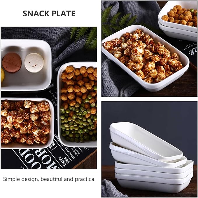 1pc Ceramic Snack Holder Plate Rectangular Food Container for Appetizers Desserts and Fruits Design for Home Restaurant and Buffet Use