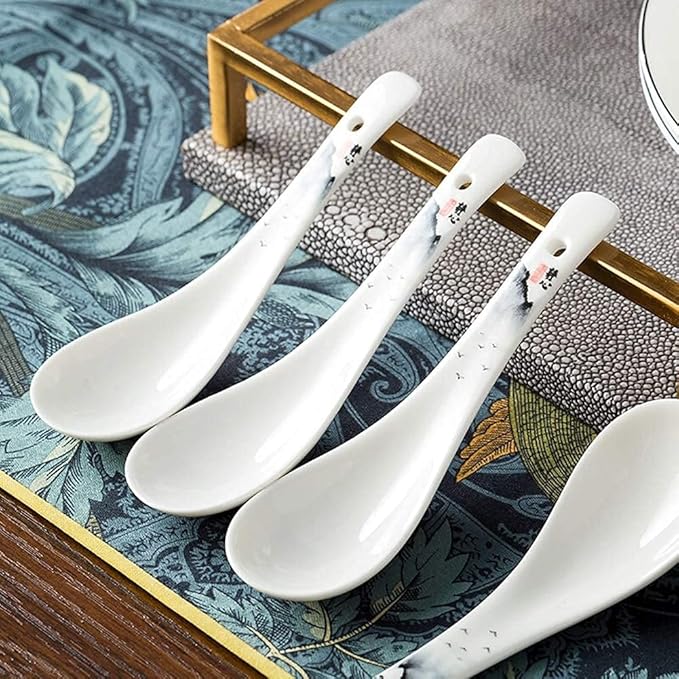 Chinese Dinnerware Set for 4/6/12, Black and White Plates and Bowls, Porcelain, 18 Pieces