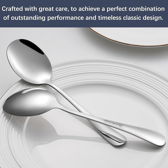 6 Piece Service Spoons Set, Stainless Steel Buffet Utensils Sets - Mirror Polished,Metal Serving Spoon for Home, Kitchen spoons The size is 8.66 inches