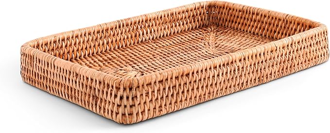 Vagabond House Small Wicker Tray - Eco-Friendly Durable Designer Rattan Tray - Premium Wicker Tray for Stylish Home Decor 12 X 9 Inches Hand Woven Quality Material