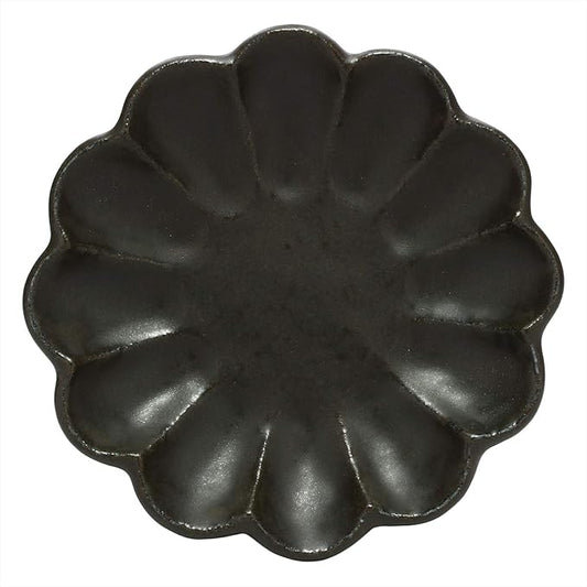 Mino Ware 555-0046 Kaneko Komohei Linka Plate, Medium Plate, Black, Kneeling Flowers, Diameter Approx. 6.7 inches (17 cm), Microwave and Dishwasher Safe, Made in Japan