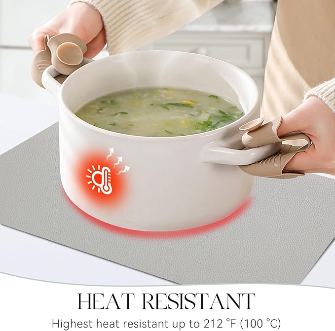 MOSAYT Vinyl Placemats Set of 8, Heat Resistant Place Mats 100% Waterproof Washable & Wipeable Faux Leather Reversible Table Mats for Kitchen Dining Party Outdoor, 12" x 17", Light Grey/Aqua