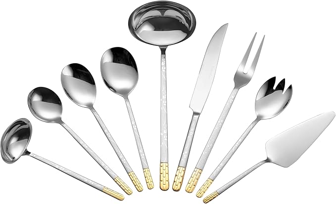 Lorren Home Trends 86 Piece 18/10 Stainless Steel and Gold Flatware Set, Service for 12, Chest included
