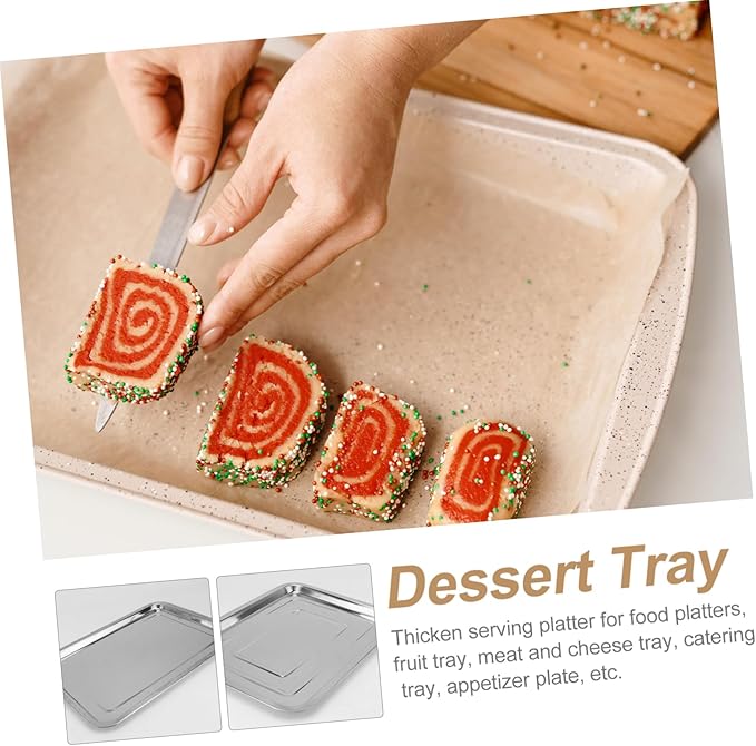 4pcs Stainless Steel Bread Tray Fruit Plate Cake Serving Plate Silver Tray for Home Dining