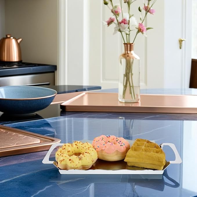 BESPORTBLE Stainless Steel Serving Tray with Handles, Medium Rectangular Vanity Organizer Platter 28x15.3cm, Chrome Silver Decorative Tea and Dessert Server for Buffet and Party