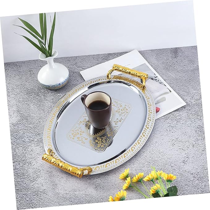 Mobestech Stainless Steel Fruit Tray for Party Silver Platter Handles Serving Tray for Household