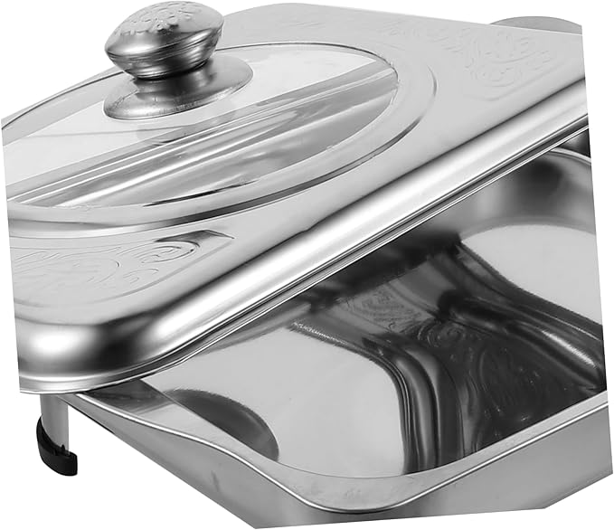 BESTOYARD Stainless Steel Dinner Plate Cookie Tray with Lid Dish Food Heating Trays Buffet Outdoor Serving Tray with Lid Cold Fancy Reusable Strainless Platter with Lid Rectangular Silver