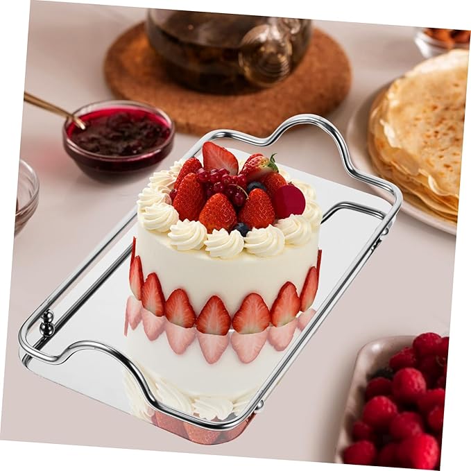 1pc Stainless Steel Rectangular Serving Tray Handles Elegant Entertaining Tray for Parties and Home Use for Snacks and Drinks Silver Finish