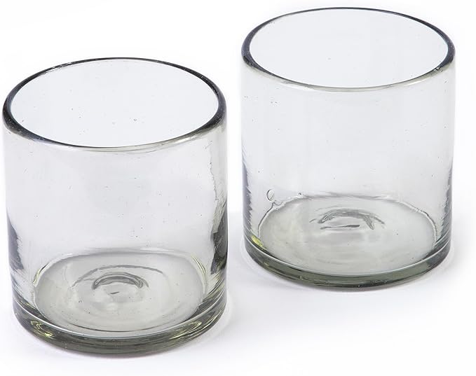Handmade con Amor - 7 oz Hand Blown Mexican Drinking Glasses - Set of 2, 7 fl oz each, Clear