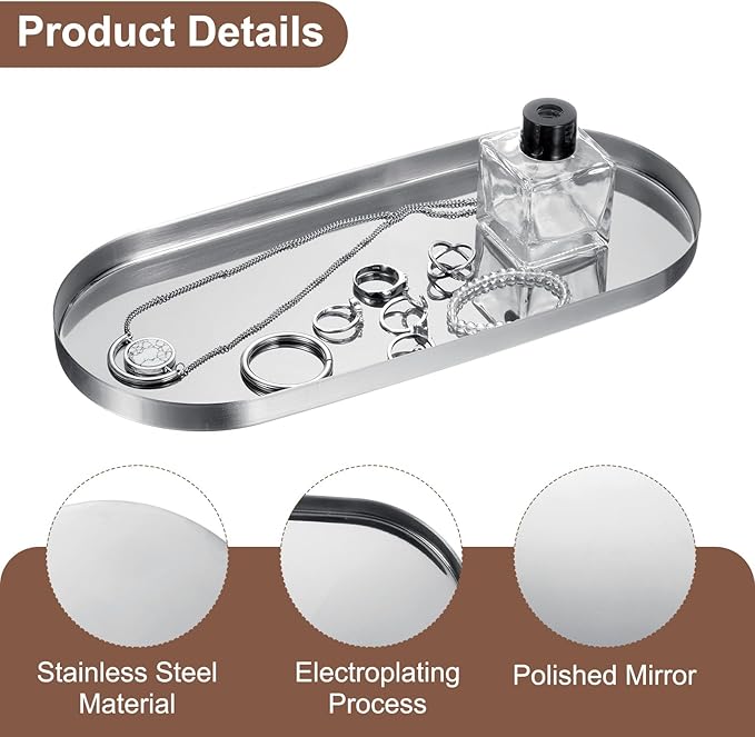 uxcell Rectangle Serving Trays, 5 x 11inch Metal Serving Platter Board Bathroom Tray for Coffee Party Home Decor Cheese Dish Cake Dessert, Silver