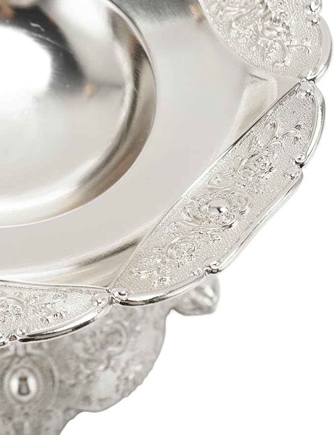 Zinc Alloy European Style Fruit Tray Metal Food Serving Tray Snack Nut Holder Decorative Table Candy Dish with Unique Design for Party Daily Use (Silver)