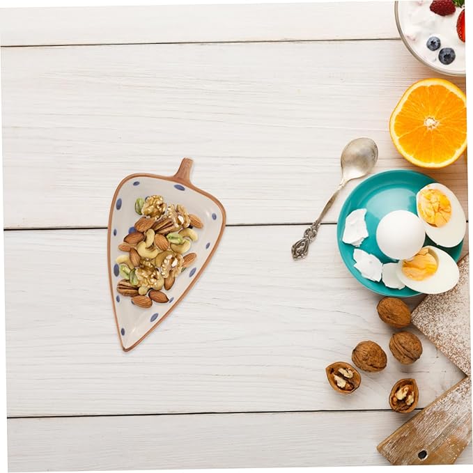 Veemoon Ceramic Snack Plate Hand-painted Leaf Design Dipping Plates for Sauces Appetizers Desserts Multi-use Food Tray for Home Restaurant Decorative Serving Dish