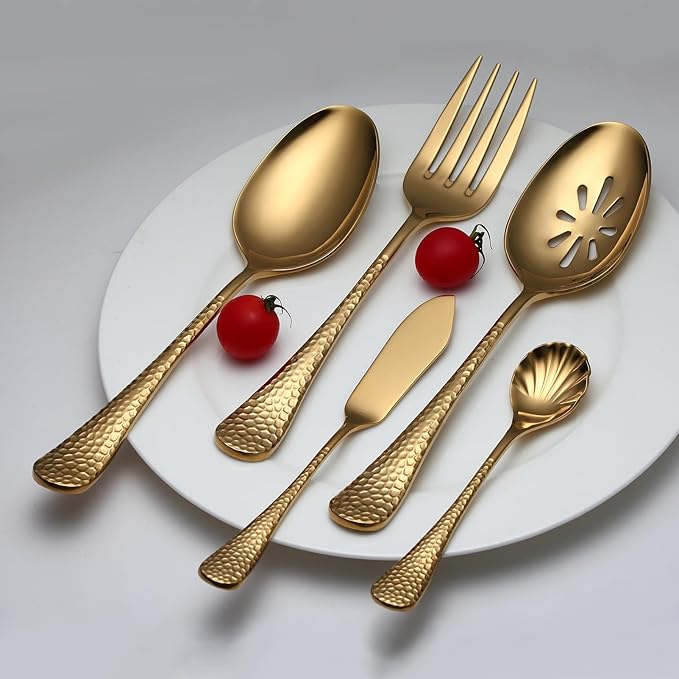 Quality Material Silverware Set with Squared Edge,18/10 Stainless Steel Cutlery Set,45 Piece Flatware Set,Service for 8,Dishwasher Safe(45)(gold)