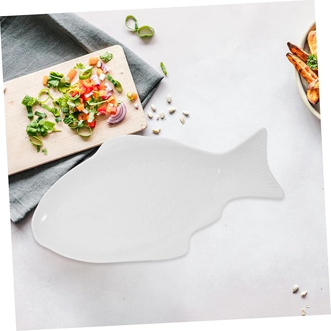 Zerodeko Ceramic Fish Shaped Platter for Serving Snacks Unique Design for Home and Restaurant Creative Tableware for Appetizers Fruits and Seafood Dishes