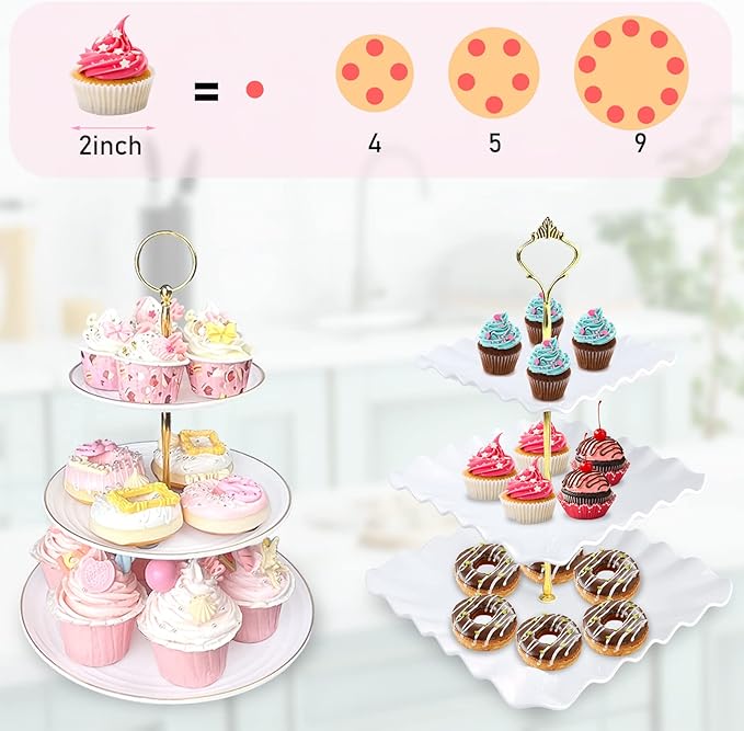 10 Pcs Cupcake Stand Set-Dessert Table Display Set-Cupcake Display Stand-Cupcake Tier Stand with 4X Large 3-Tier Cupcake Stands + 6X Appetizer Trays Perfect for Wedding Baby Shower Home Birthday