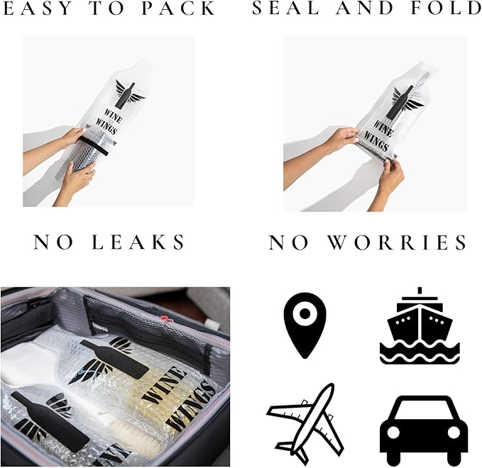 UPGRADED 4 Pack [8 pcs] Reusable Wine Bags for Travel, Leakproof Wine Bottle Protector Sleeves Carrier, Suitcase Airplane Cruise Car, Alcohol Liquor Case