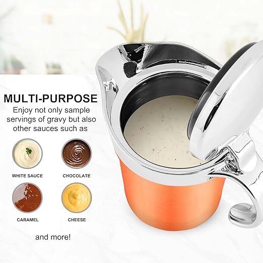 OVENTE Stainless Steel Gravy Boat with Hinged Lid, 14Oz Insulated Sauce Jug for Serving Cream, Salad Dressing or Syrup at Thanksgiving, Christmas, Holidays, Family Dinner and Parties, Copper GB4541CO