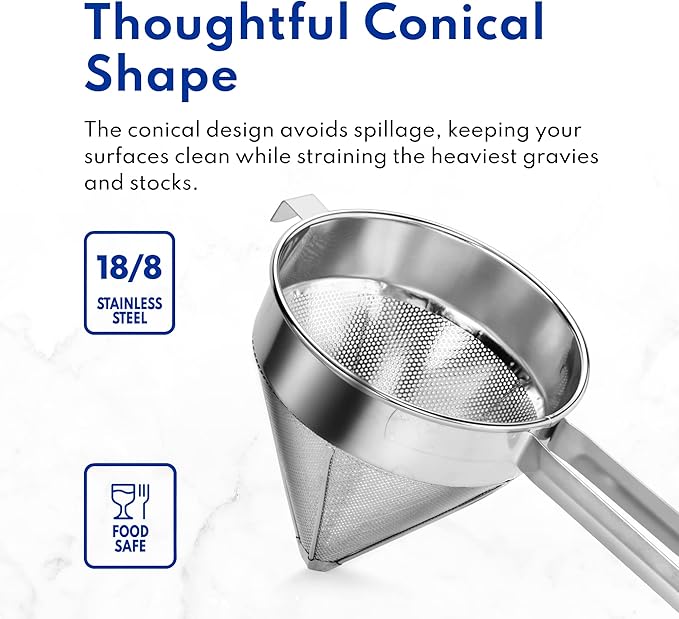 New Star Foodservice 34233 18/8 Stainless Steel China Cap Strainer, 8-Inch, Coarse Mesh