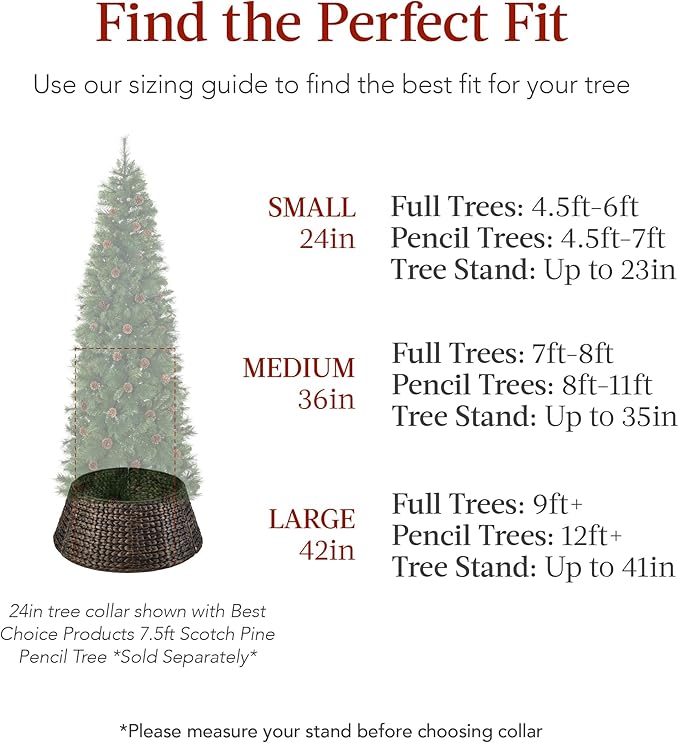 Best Choice Products 42in Christmas Tree Collar, Woven Hyacinth 4-Piece Holiday Rattan Tree Skirt Accessory for Home w/Cord Cut-Out - Natural
