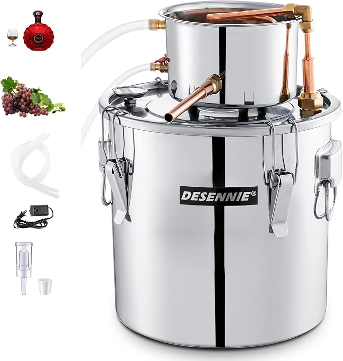 Shine Still Alcohol Distiller Home Brewing Distillery Kit 5 Gallon Stainless 2 Pots Upgraded Copper Tube with Water Pump Home Brewing Kit for DIY Whisky Brandy Wine Making