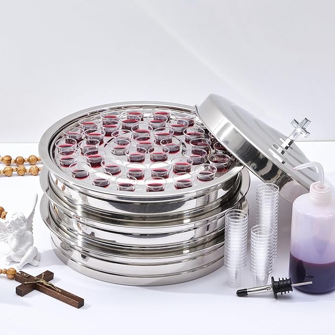 Zhehao 3 Sets Holy Communion Trays for Churches with Lid, Churches Cup Fillers, 100 Disposable Communion Cups (Silver)