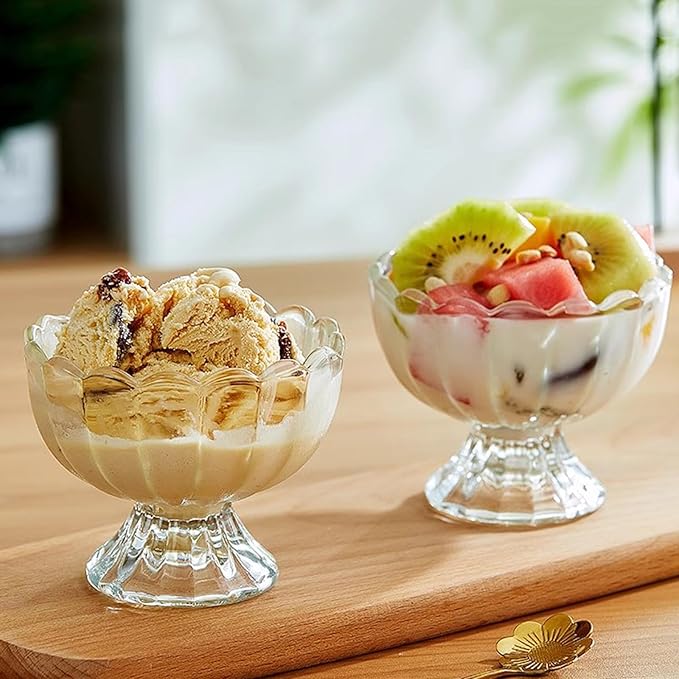 Vintage Glass Dessert Bowls, Ice Cream cups, 5oz Dessert cups, for Sundae, Fruit, Ice Cream, Pudding, small snacks,Condiment (12)