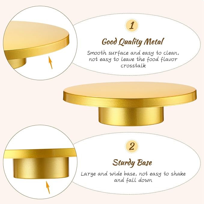 Wenqik Metal Gold Cake Stand with Cake Knife and Spatula, Round Dessert Table Display Stand Metal Dessert Tray Serving Platter for Party, Wedding, Birthday, Baby Shower, Anniversary (12 Inch)