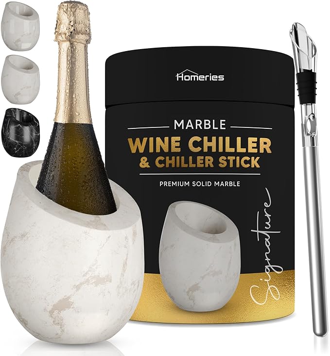 Homeries Marble Wine Chiller Bucket - Wine & Champagne Cooler for Parties, Dinner – Keep Wine & Beverages Cold, Wine Chillers for Bottles – Holds Any 750ml Bottle (Matte White)