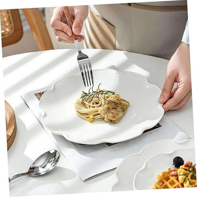 Cabilock 4Pcs White Ceramic Plates Set Oven Safe Dinner Plates Decorative Porcelain Serving Dish for Home Use for Steak Breakfast and Desserts