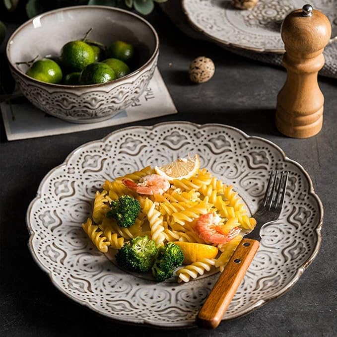 Dinner Plates,Pottery Tableware,16-pcs Dinnerware Sets, Ceramics Dinner Sets Pastoral Style, Complete Table Service Include Plates, Bowls and s, Compatible wit